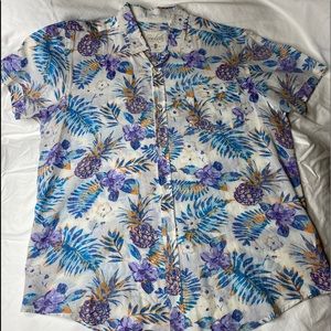 Tropical floral pattern button down short sleeve